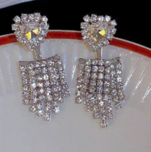 Love rhinestone tassel earrings female niche design light luxury earrings - £15.57 GBP