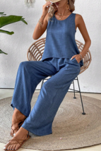 Ashleigh Blue Back Hollow Lace Tank Top and Wide Leg Pants - $579.35 MXN