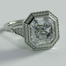 3.00Ct Asscher Simulated Diamond Engagement Halo Gift Ring 14k White Gold Plated - £81.30 GBP