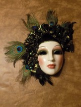 San Francisco Clay Art Ceramic Porcelain Peacock Feathers Wall Mask Decor - £39.10 GBP