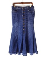 Jeans Brand Tulip Denim Maxi Skirt Size M Button Front Raw Hem Stretch F... - $26.59