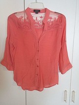 DEB LADIES 3/4-SLEEVE BUTTON TOP-M-RAYON/POLYESTER-WORN ONCE-SHEER TOP A... - $5.89