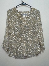 Michael Kors Mk Womens Blouse Top Shirt Tie Bone Gold Chains Sz M New - £67.40 GBP