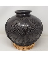 Black Pottery OAXAN Mexico Planter Lily 12-13” Wicker Base Stand Large V... - $169.68 CAD