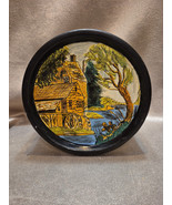 Vintage Handpainted Tin with Lid Waterwheel Scene And Farm Scenes - £10.54 GBP