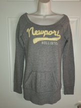 Hollister Gray Newport Logo Long Sleeve Round Neck Pockets Sweatshirt Size Small - £7.49 GBP