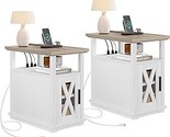 End Table With Charging Station, Narrow Side Table With Storage Adjustab... - £311.63 GBP