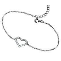 Silver Plated Sideways Hollow Heart CZ Bracelet Women&#39;s Girls Jewelry Gifts 7+1&quot; - £49.32 GBP