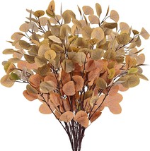 Dolicer 6 Pcs 35.4&quot; Artificial Eucalyptus Leaves Tall Silver Dollar, Orange - £33.03 GBP