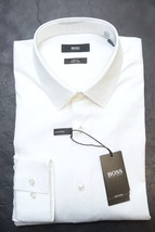 HUGO BOSS Uomo Isko Slim Fit Facile Ferro Solido Cotone Bianco Camicia 37 14.5 - £51.26 GBP