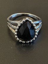 Black Water Drop Rhinestone S925 Sterling Silver Woman Ring Size 9 - $12.87