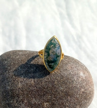 Natural Green Moss Agate Marquise Gemstone Handmade Silver Women Ring Jewelry  - £52.33 GBP