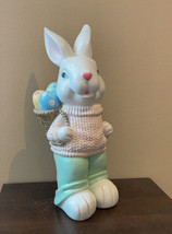 Bunny Rabbit With Easter Eggs In A Basket  Tabletop NWT White Glitter Fi... - $59.56