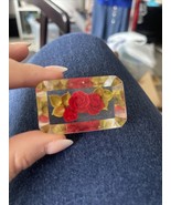 Vintage Reverse Carved Acrylic Lucite Red Rose Pin - $171.56 MXN