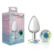 Cheeky Charms Metal Butt Plug Silver Round Clear Iridescent Large - $19.23