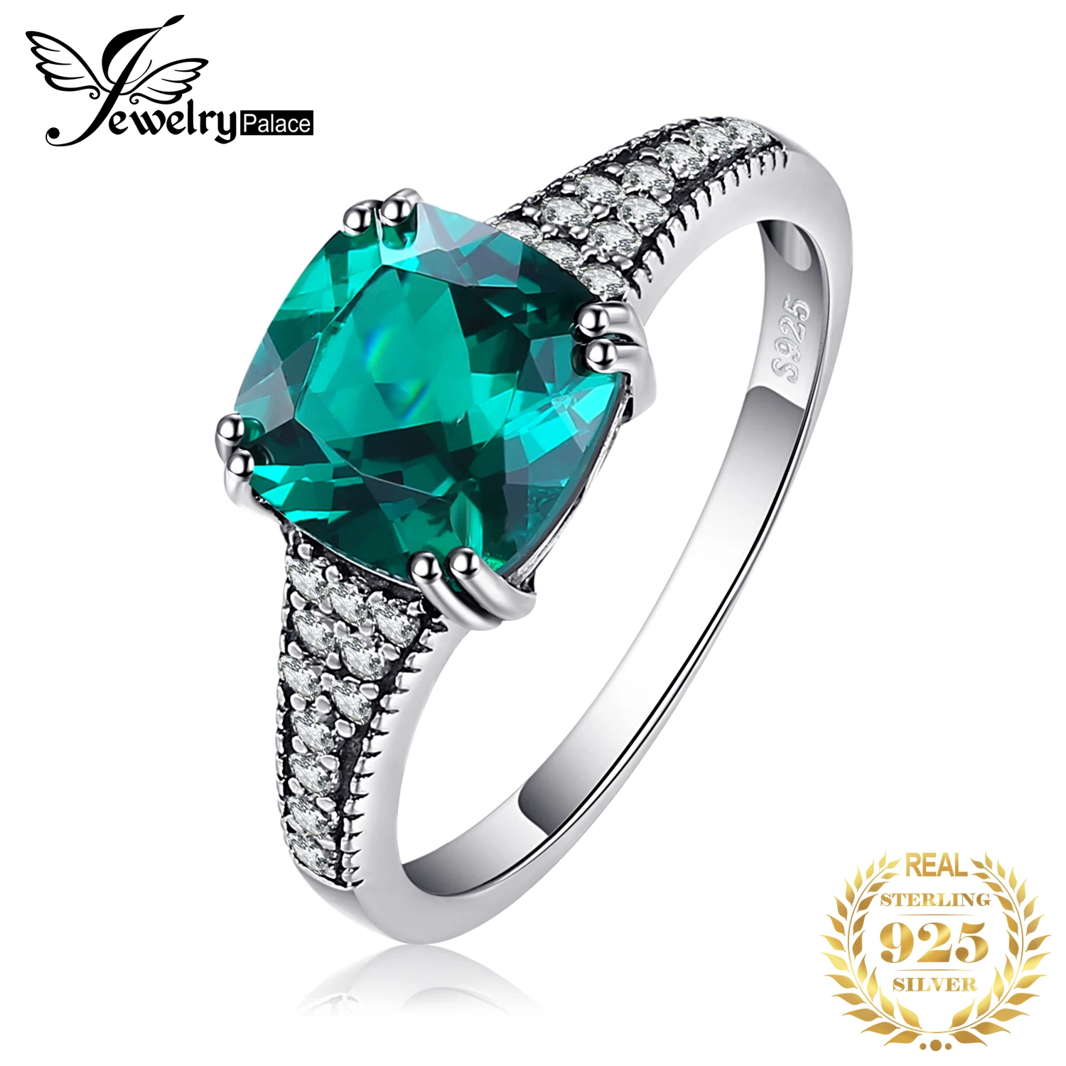 Vintage 2.1ct Cushion Simulated Nano Emerald 925 Sterling Silver Engagement Ring - £22.98 GBP