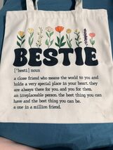 Bestie Definition Friend Tote Bag BFF Gift Canvas Bag Pocket Ivory - $14.85
