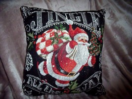NEW Christmas Tapestry SANTA CLAUS PILLOW 16&quot; JINGLE ALL THE WAY Black R... - $19.75