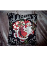 NEW Christmas Tapestry SANTA CLAUS PILLOW 16&quot; JINGLE ALL THE WAY Black R... - £15.47 GBP