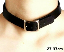 Belt Buckle Collar Choker Necklace Punk Fetish Faux Leather 27-37 cm M - UK - £4.84 GBP