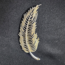 Vintage Signed Monet Silver Gold Two Tone Feather Brooch Pin 3.5&quot; Jewelry - $14.84