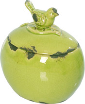Green Bird Lidded Ceramic Jar 6.5&quot;X5&quot;X7&quot; - £22.15 GBP