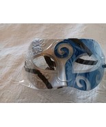 RETRO MASQUERADE MARDI GRAS  HALLOWEEN MASK SILVER &amp; BLUE WITH BLACK TIE... - $7.91