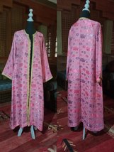 Vintage Floral Pink BROCADE Morocco Kimono, Handmade Pink and gold Broca... - $300.99