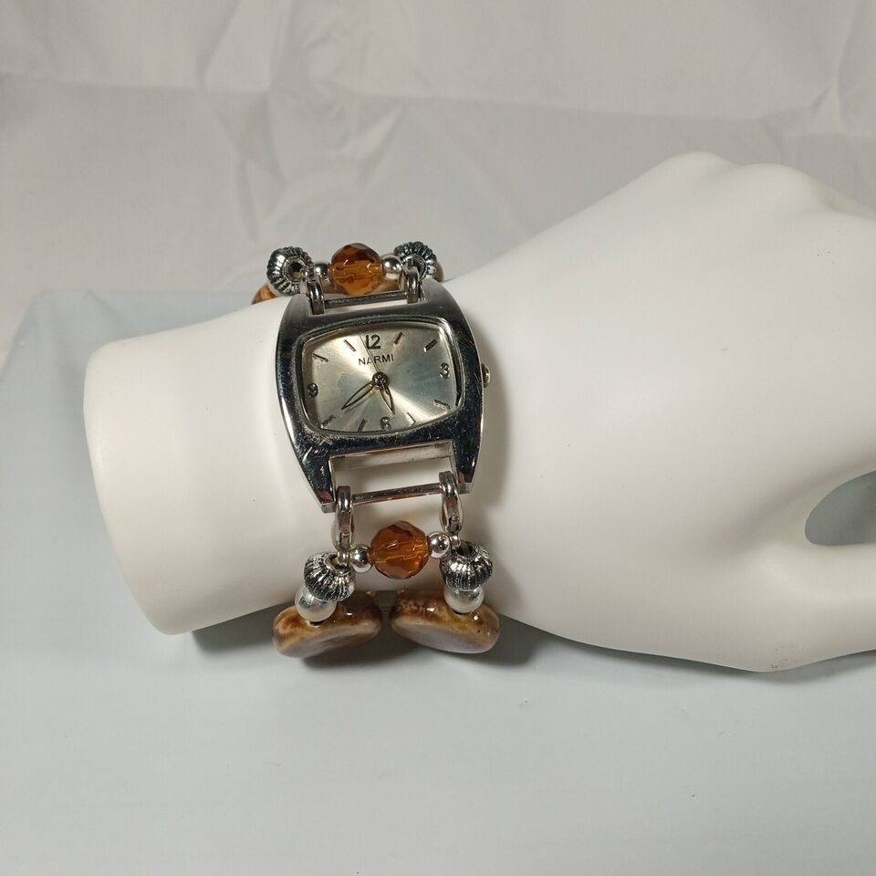 Primary image for Narmi Bracelet Watch Stone Split Band Jewelry Silver Champagne - New Battery