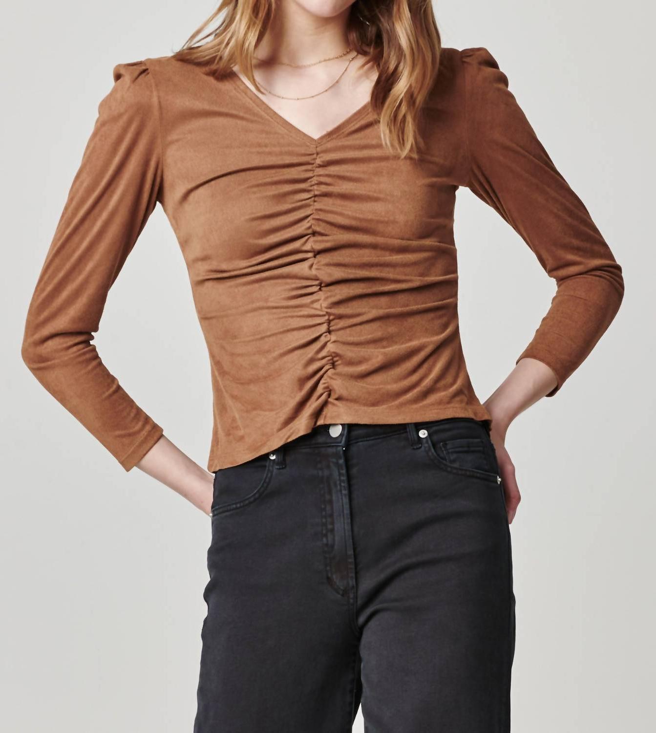 Another Love Shay Long Sleeve Shirred Front Top Toffee - $42.00