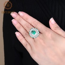 925 Sterling Silver Gemstone Ring For Women Nano Emerald Green Spiral Shape Vint - £51.15 GBP