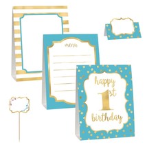 1st Birthday Buffet Decorating Kit Party Decorations Teal and Gold 12 Pi... - $5.95