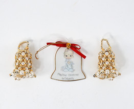 3 Christmas Ornament Bells (2 Handmade, 1 Enesco Precious Moments) - £9.54 GBP