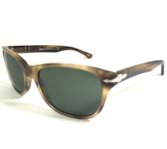 Persol Sunglasses 3020-S 980/31 Brown Horn Silver Wrap Square with Green Lenses - $186.79