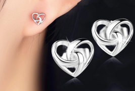 Stylish Hollow Heart Silver Stud Earrings - FAST SHIPPING!!! - $7.99