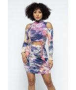 Women&#39;s Tie Dye Open Shoulder Top And Matching Skirt W Ruching Details - £34.05 GBP