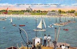 Harbor Yachts Boats Sailing Santa Monica California linen postcard - £4.70 GBP