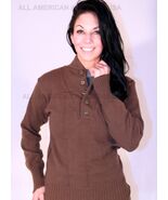 VINTAGE 1981 100% WOOL MILITARY BROWN 5 BUTTON SWEATER MEDIUM 38-40 - $436.31 MXN