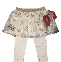 Girls Skirt And Leggings Snowflake 3/6Mo White Gold Tulle Holiday Time Kids - £11.22 GBP