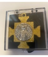 Saint Michael The Archangel Iron Cross Gold tone/Silver tone Pendant, New - £9.37 GBP