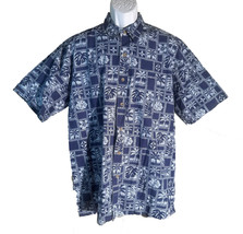 COOKE STREET Men&#39;s Short Sleeve Button Down Palm-Tree Shirt Blue Large - $10.88