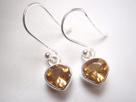 Very Small Faceted Citrine Heart Shaped 925 Sterling Silver Dangle Earrings - £10.06 GBP