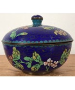 Antique Vintage Chinese Cloisonne Enamel Floral Cobalt Blue Lidded Bowl - £238.46 GBP