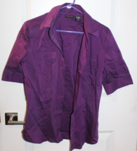 New York &amp; Company Stretch Purple Short Sleeve Button Front Shirt Size L... - £15.76 GBP