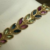 Vintage 18k Yellow Gold Over Bezel Set Sapphire Ruby Peridot Link Bracelet 7.2Ct - £130.19 GBP