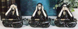 Gothic See Hear Speak No Evil Grim Reaper Skeletons With Scythes Figurines Set - £24.12 GBP