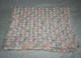 Lap Throw Shell Crochet Girls Shower Gift Baby Blanket Afghan Peach Nursery NEW - £26.64 GBP