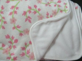 Northpoint white pink flowers green stems vines Baby Blanket fleece back - $29.69