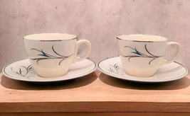 Vtg MCM Set of 2 Salem Simplicity Turquoise Coffee Cups Saucers Flaw on 1 Saucer - £10.45 GBP