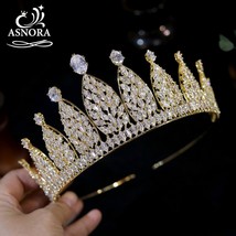 Luxury Golden Cubic Zirconia Geometric Crowns Wedding Headdress Bride Tiaras for - £92.30 GBP